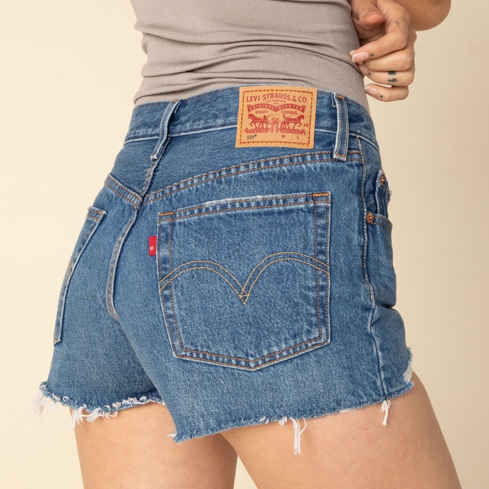 LEVI'S 501 Dark Wash Womens Ripped Denim Shorts